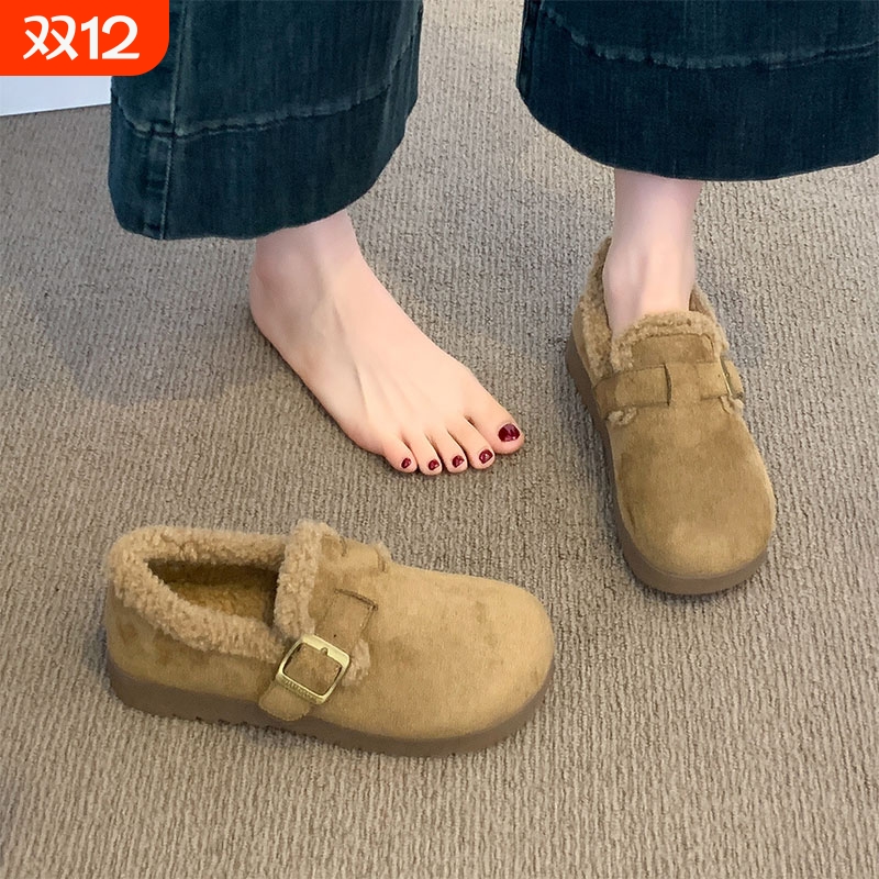 厚底勃肯鞋女款2025新款秋冬季加绒保暖毛毛鞋防滑雪地棉鞋子女鞋