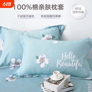 纯棉枕套全棉枕头套一对装100棉家用40x60cm单个48cmx74cm新款