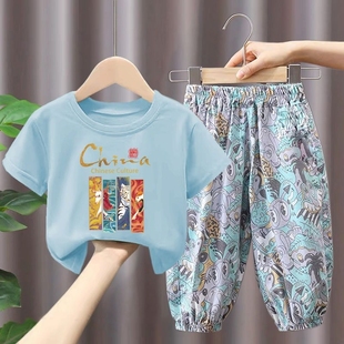 夏季 男童女童套装 T恤2024新款 中国风宝宝衣服洋气两件套装 短袖 潮