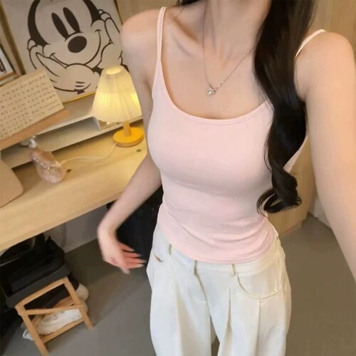 运动风辣妹带胸垫吊带背心女夏季内搭外穿美背打底上衣红色白色