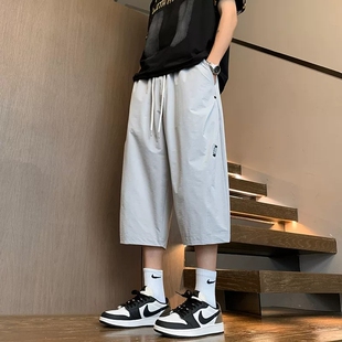 夏季冰丝七分裤男款青少年速干运动短裤初中高中学生休闲八分裤子