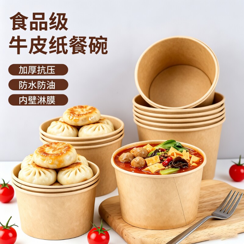 一次性竹纤维加厚圆形打包纸碗图片