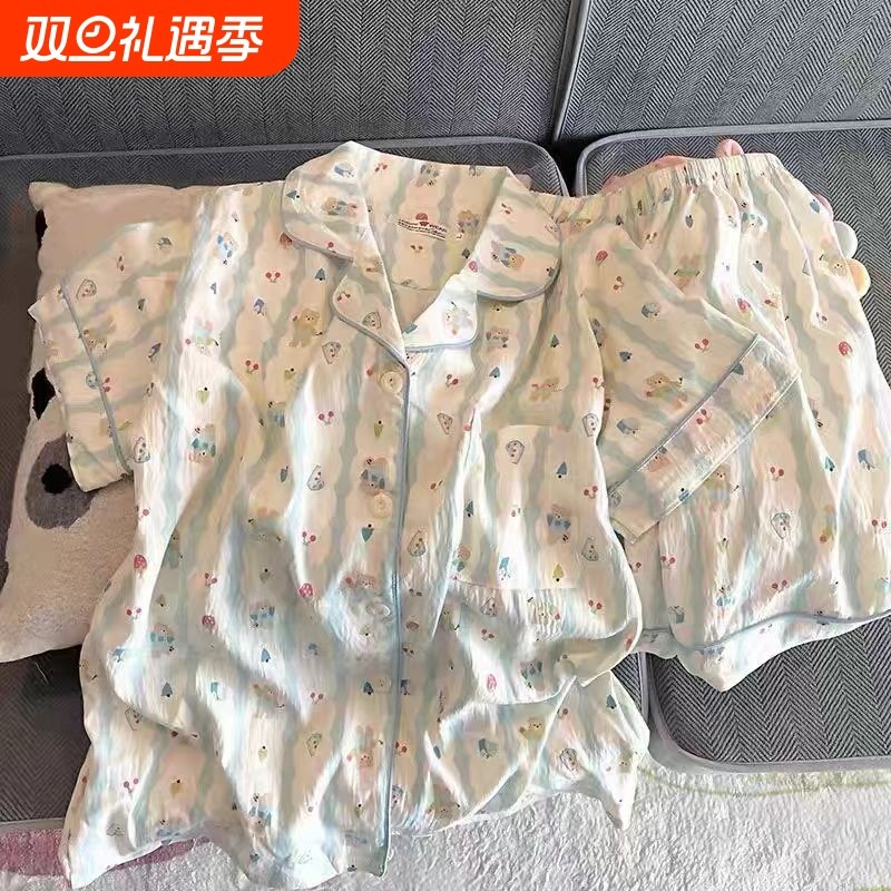 可外穿少女睡衣女夏季短袖短裤套装女士款纯棉家居服薄款云朵睡眠