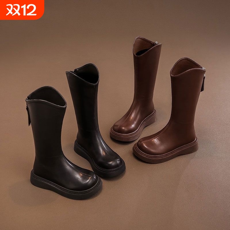 女童靴子儿童马丁长筒长靴2025新款秋冬季宝宝皮靴高筒鞋子平底