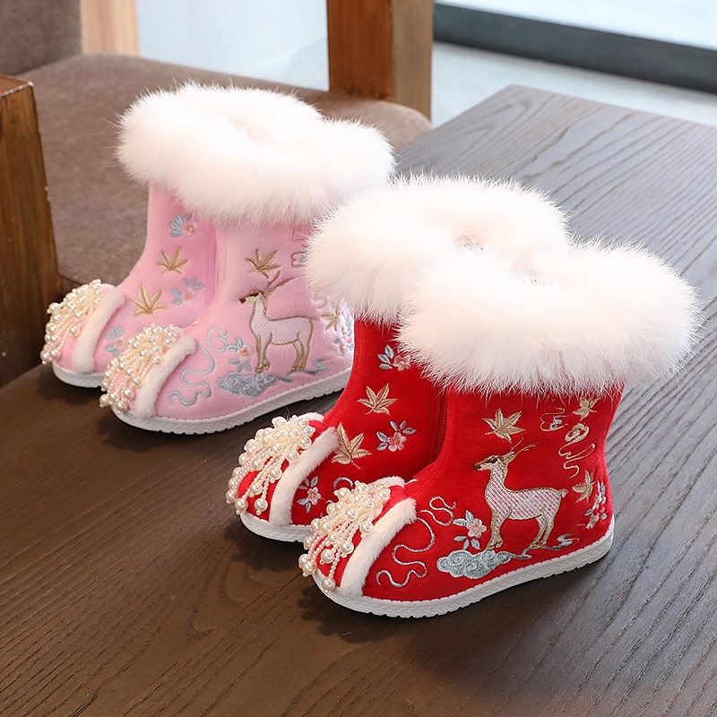 儿童加绒靴子女童汉服鞋棉鞋