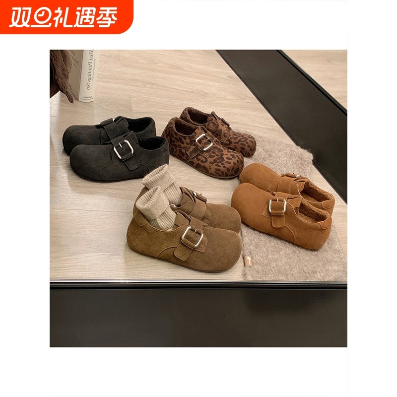 葡萄妈studiolee 增高3.5cm~豹纹全包加绒毛毛单鞋勃肯鞋女秋冬