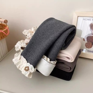 女童裤子打底裤加绒洋气花边修身一体绒外穿秋冬儿童宝宝百搭保暖