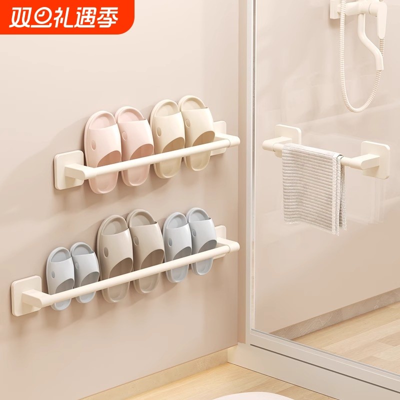 门后浴室拖鞋架免打孔卫生间厕所白色壁挂式挂架收纳神器墙上阳台