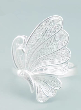 其他家手工花丝银饰999纯银拉丝戒指蝴蝶掐丝送妈妈女友礼物