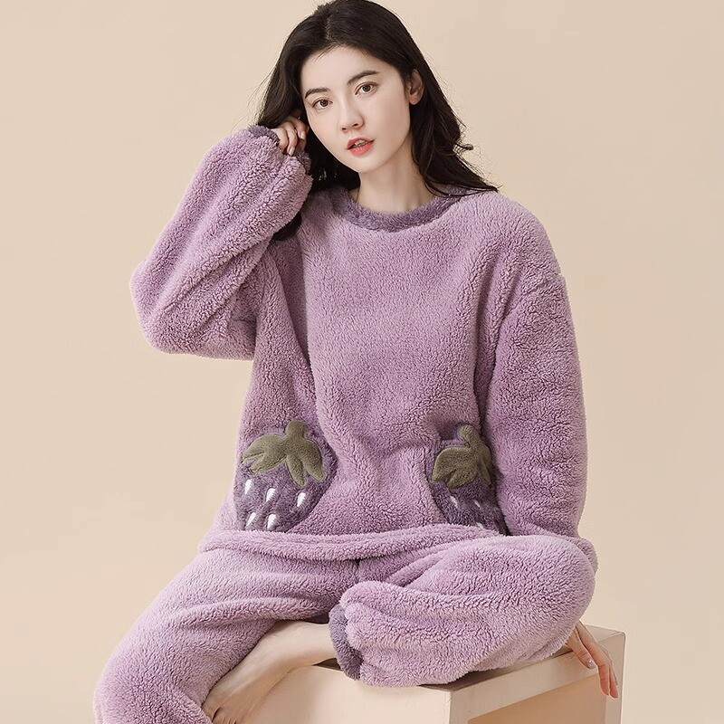 珊瑚绒睡衣女冬季加绒加厚秋冬保暖法兰绒少女士家居服套装甜美