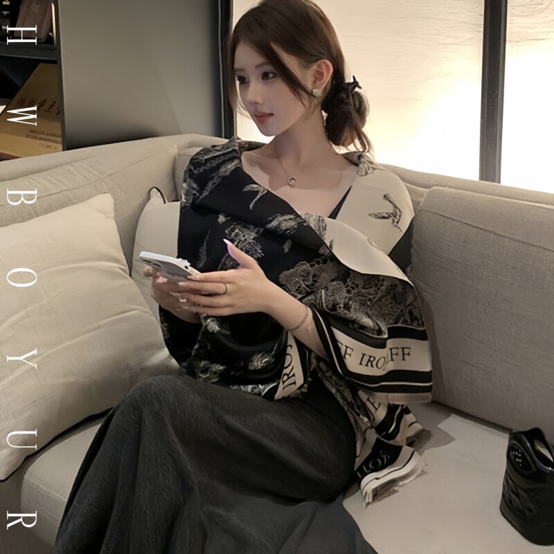 LVАFGН高级感正品羊绒围巾女秋冬百搭保暖两用披肩外搭加厚围脖