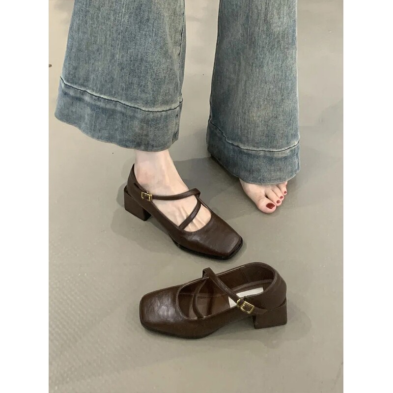 法式高跟鞋浅口粗跟单鞋女2025新款夏秋季配裙子乐福玛丽珍小皮鞋