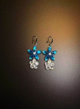 古藤心语 Vintage 古着「Blue Gem Floral Drop」耳钉 耳饰