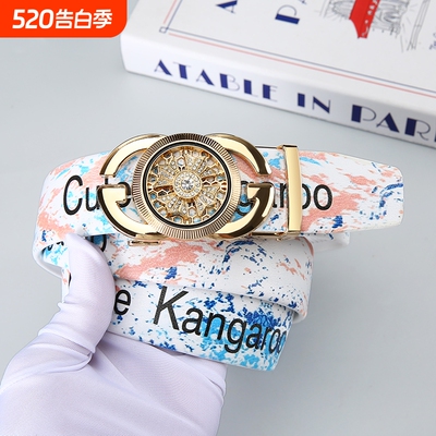 Cute Kangaroo新款全卡槽自动腰带男女同款高级牛仔裤皮带字母