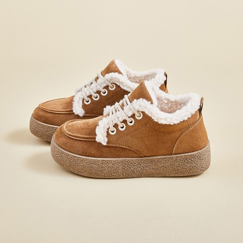 羊羔绒雪地靴女2025秋冬毛毛鞋保暖加绒加厚复古棉靴短米色轻便