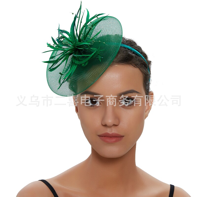 欧美新款赛马会发饰网纱新娘羽毛花宴会头花头饰聚会派对发夹发箍