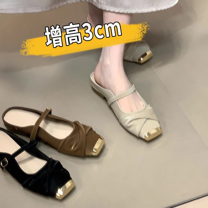法式内增高包头半拖鞋女夏外穿2026新款仙女配裙子一脚蹬凉拖单鞋