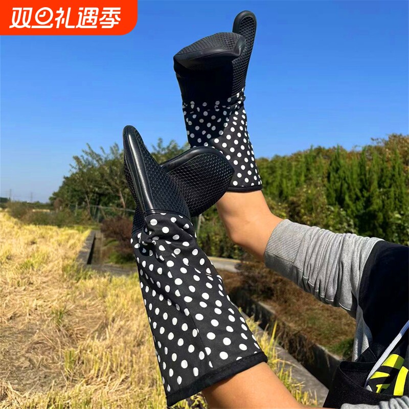 厨房微波炉大烤箱挂烫机防烫烘培隔热硅胶加厚长款商用耐高温手套