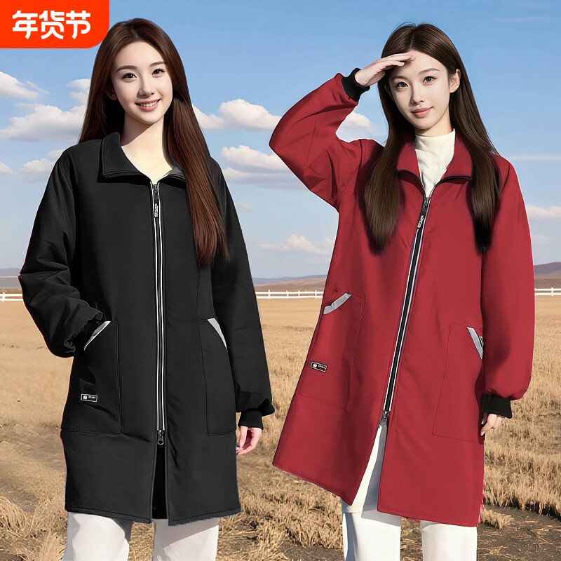 加绒长袖罩衣男女同款围裙厨房家用做饭工作服防水冬季防风黑色