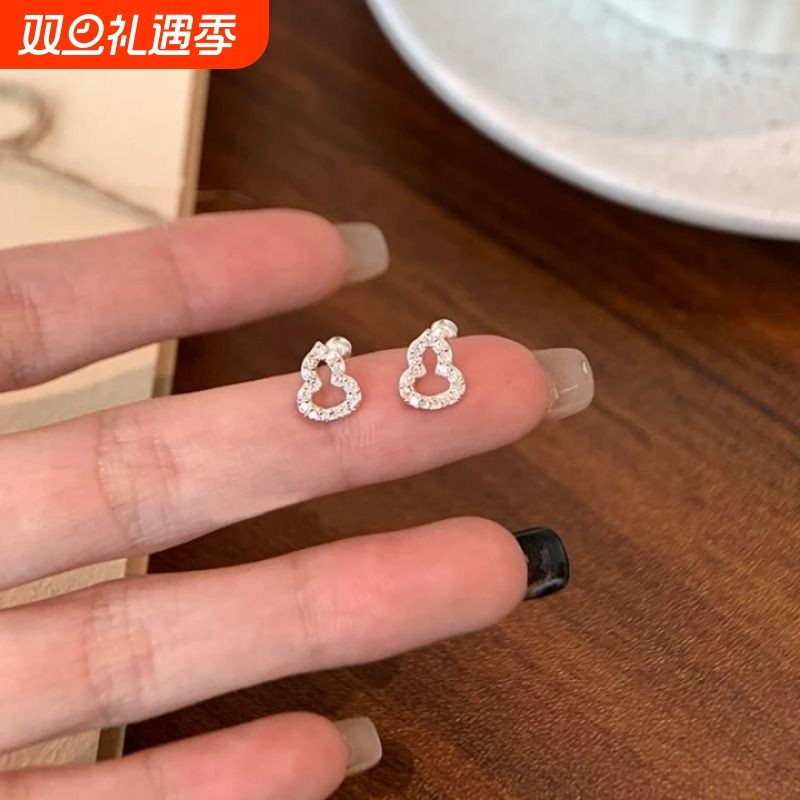 s999纯银葫芦耳钉女小众耳环高级螺丝耳饰养耳洞睡觉不用摘旺财