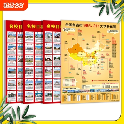 名校目标墙挂图全套四张百所高考重点大学985/211名校激励挂图