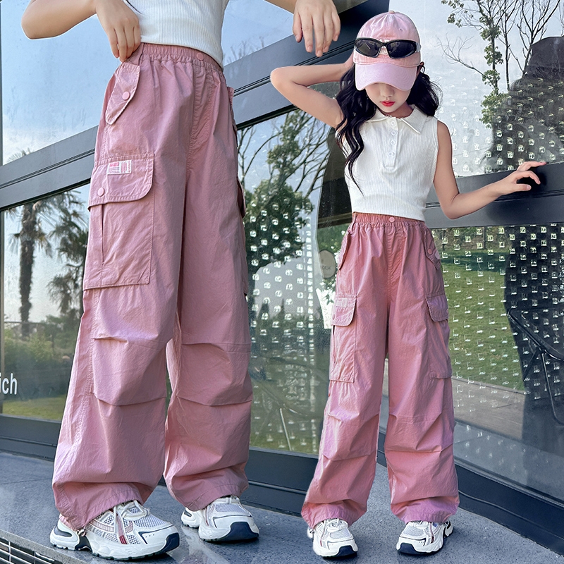 女童工装裤夏季薄款休闲运动裤2025新款潮酷儿童中大童裤子夏宽松