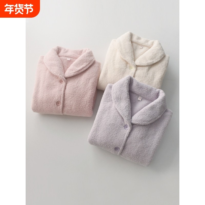 无品牌红豆珊瑚绒睡衣男女秋冬季法兰绒加厚保暖情侣长袖家居服套