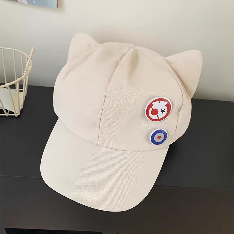 显脸小卡通猫耳朵棒球帽女明日香百搭鸭舌帽复古薄款黑色跑步骑行图片