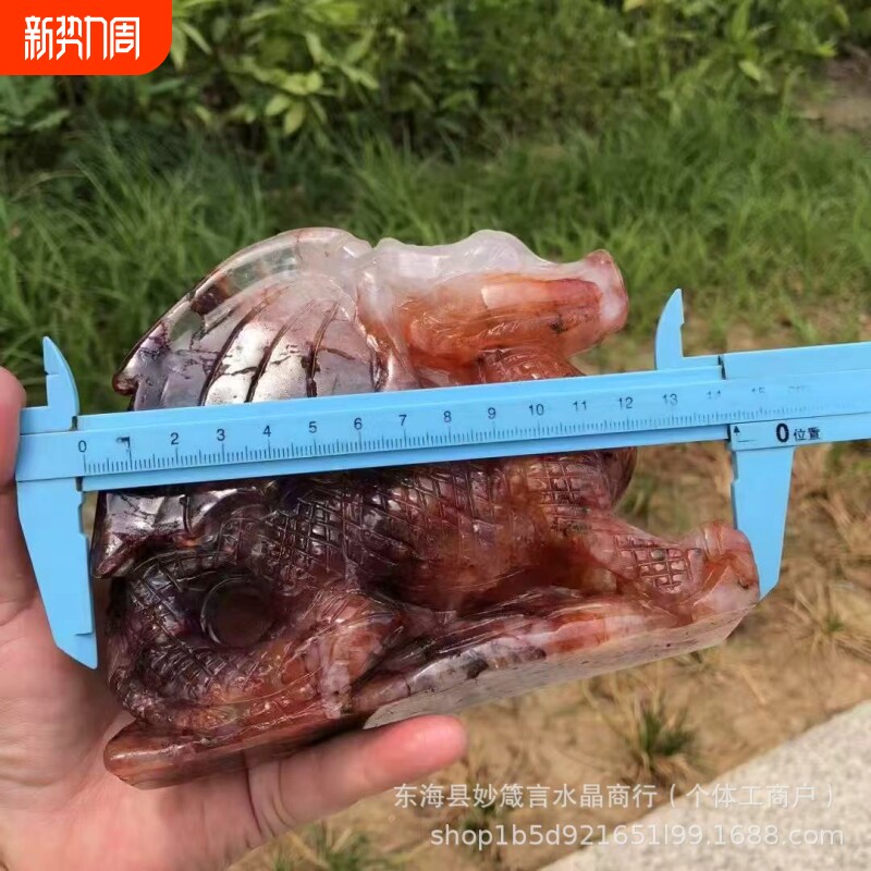 天然水晶黑曜石蛇纹石红胶花雕刻摆件天然水晶原石家居摆件