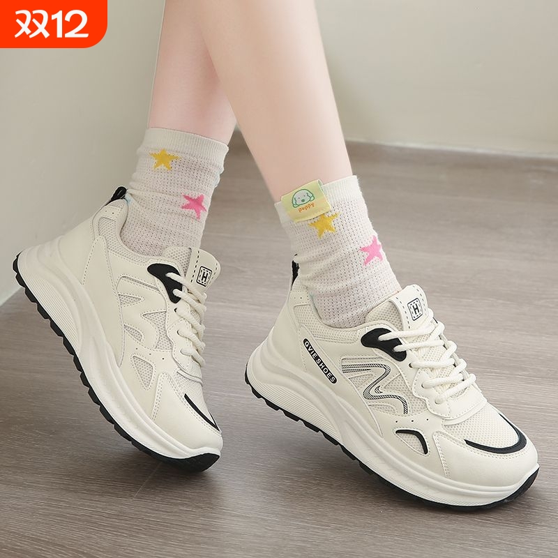 品牌断码运动鞋女2025夏季新款厚底老爹鞋女网面小白鞋百搭学生增