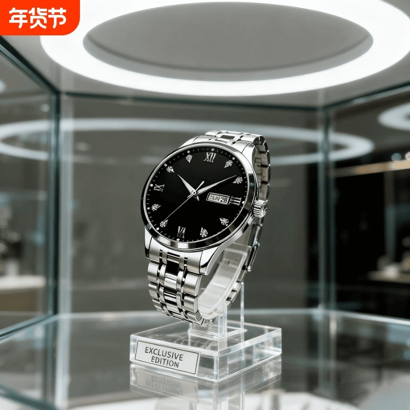 男款手表防水石英腕表高级感男士全自动非机械表正品名牌钢带商务