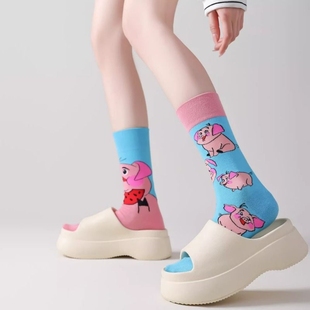 CrazySox 原创时尚AB不对称袜子女中筒精梳棉个性潮流情侣休闲袜