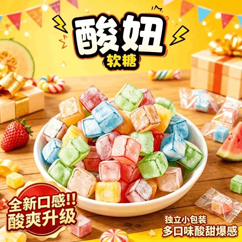酸妞二代软糖酸糖水果糖混合口味橡皮糖90童年怀旧小零食品小包装