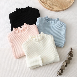 儿童毛衣打底衫女童一体绒保暖加绒宝宝新款秋冬童装洋气花边新年
