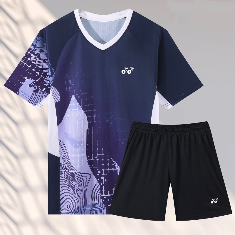 运动短袖yy羽毛球服套装男女训练比赛服户外跑步速干童装印制T恤