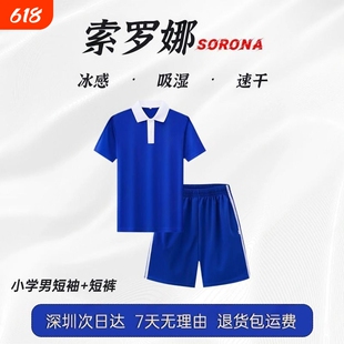 索罗深圳版校服小学生学生男女速干冰丝夏季短袖短裤套装绿色学院