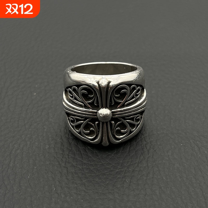 ODEK高级感复古十字花守护者戒指超大号跨境男士中古指环不掉色