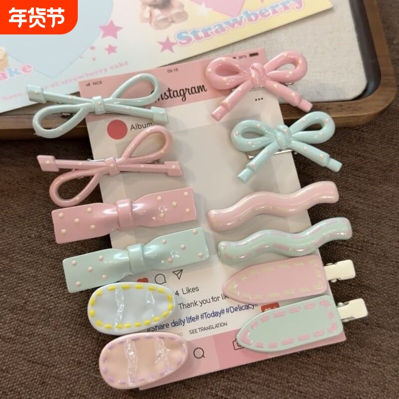 前额甜美波点蝴蝶结发夹女韩系侧边刘海夹碎发鸭嘴夹发卡头饰卡子