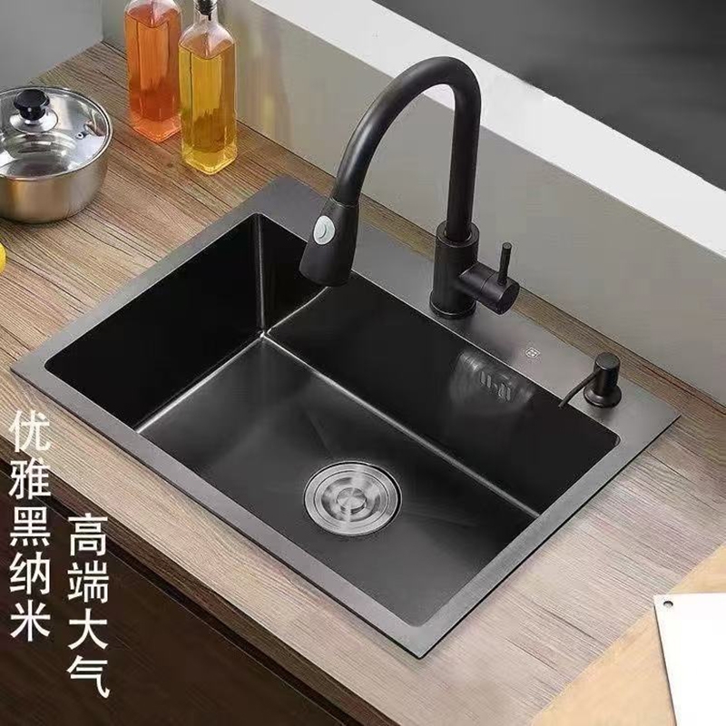不锈钢手工厨房黑色洗菜盆加厚台下家用水池洗碗池家用水槽大单槽