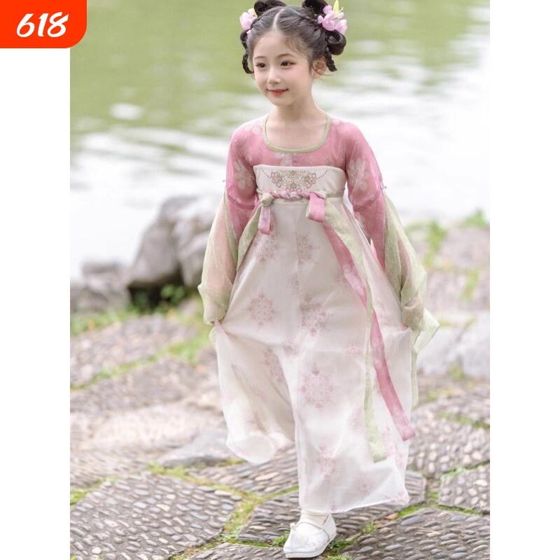 原创汉服女童唐宫夜宴春夏季儿童花神古装薄款中国风夏季超仙女童