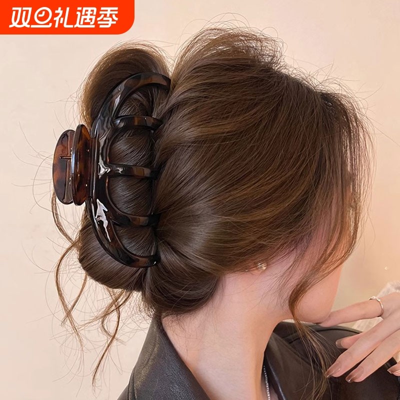 南瓜豹纹抓夹鲨鱼夹大号发量大2025新款高级感后脑勺发夹女发量多