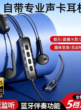 柏林之声K歌耳机直播耳返降噪变声混响麦克风闪避特效音自带声卡
