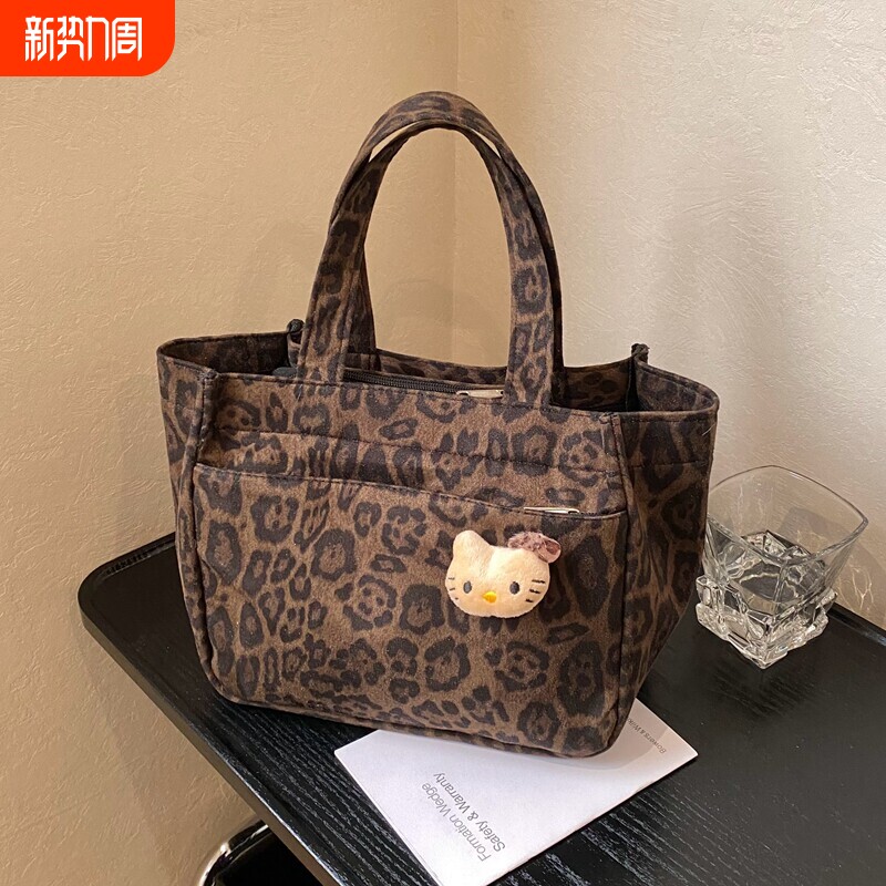 2025新款豹纹手提妈咪包通勤帆布女包托特拎包提包单肩便携方形