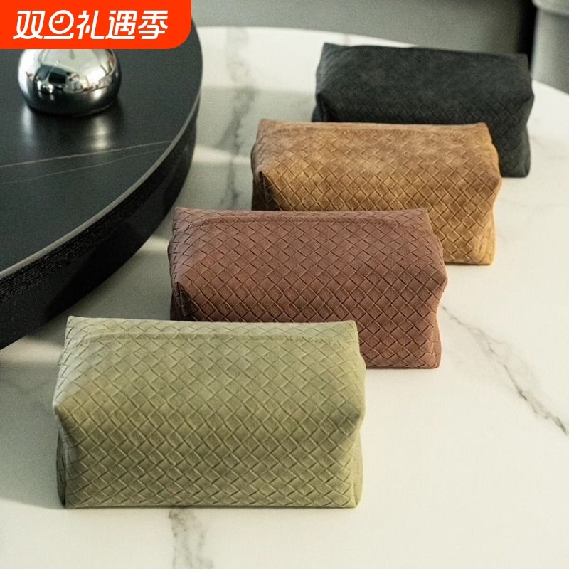 水洗客厅纸巾盒轻奢复古风编织皮质抽纸盒高级感餐巾纸收纳盒古典
