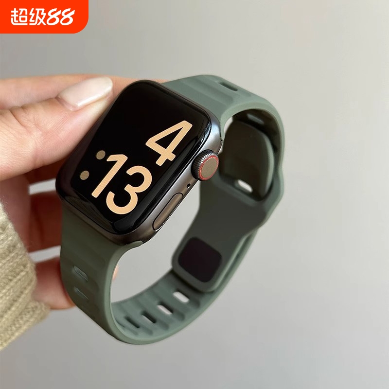 夏天新款卡扣运动硅胶iwatch表带适用苹果手表applewatch透气柔软ultra男款9小众s10女款s8潮墨绿色ultra