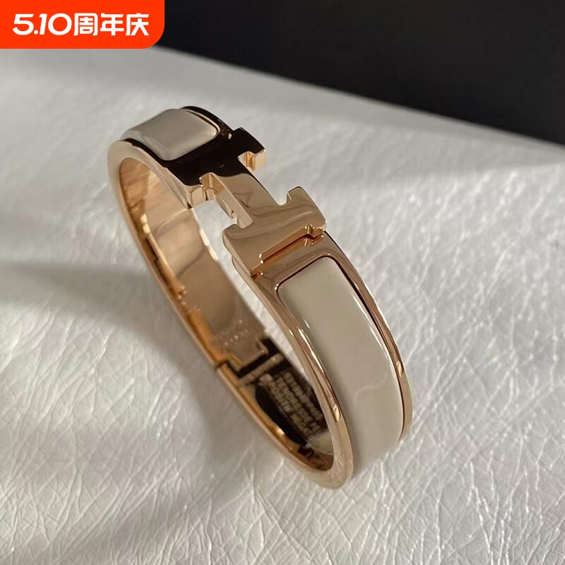 H字母经典珐琅手镯男女情侣轻奢小众高级闺蜜送女友礼物时尚手环