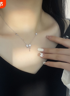 925纯银蝴蝶结项链女ins韩国新款潮气质温柔闪钻锁骨链淑女