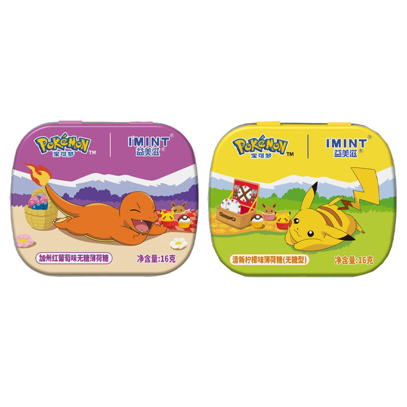 宝可梦IMINT无糖薄荷糖清新口气零食皮卡丘小火龙款铁盒便携糖果m