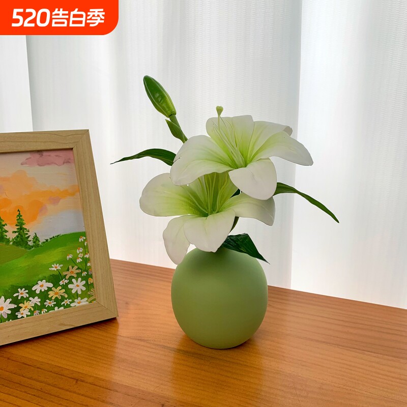 仿真花假花客厅桌面花艺玄关摆件装饰品百合花摆放花卉塑料手感