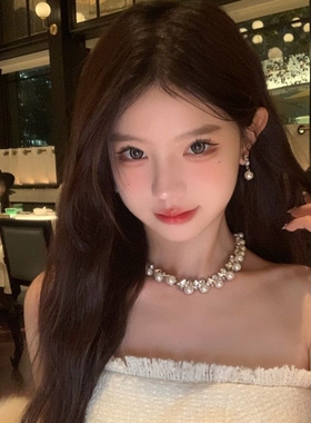 【蜜桃茶】朦胧月光~千金风闪钻珍珠choker项链高级感晚礼服配饰